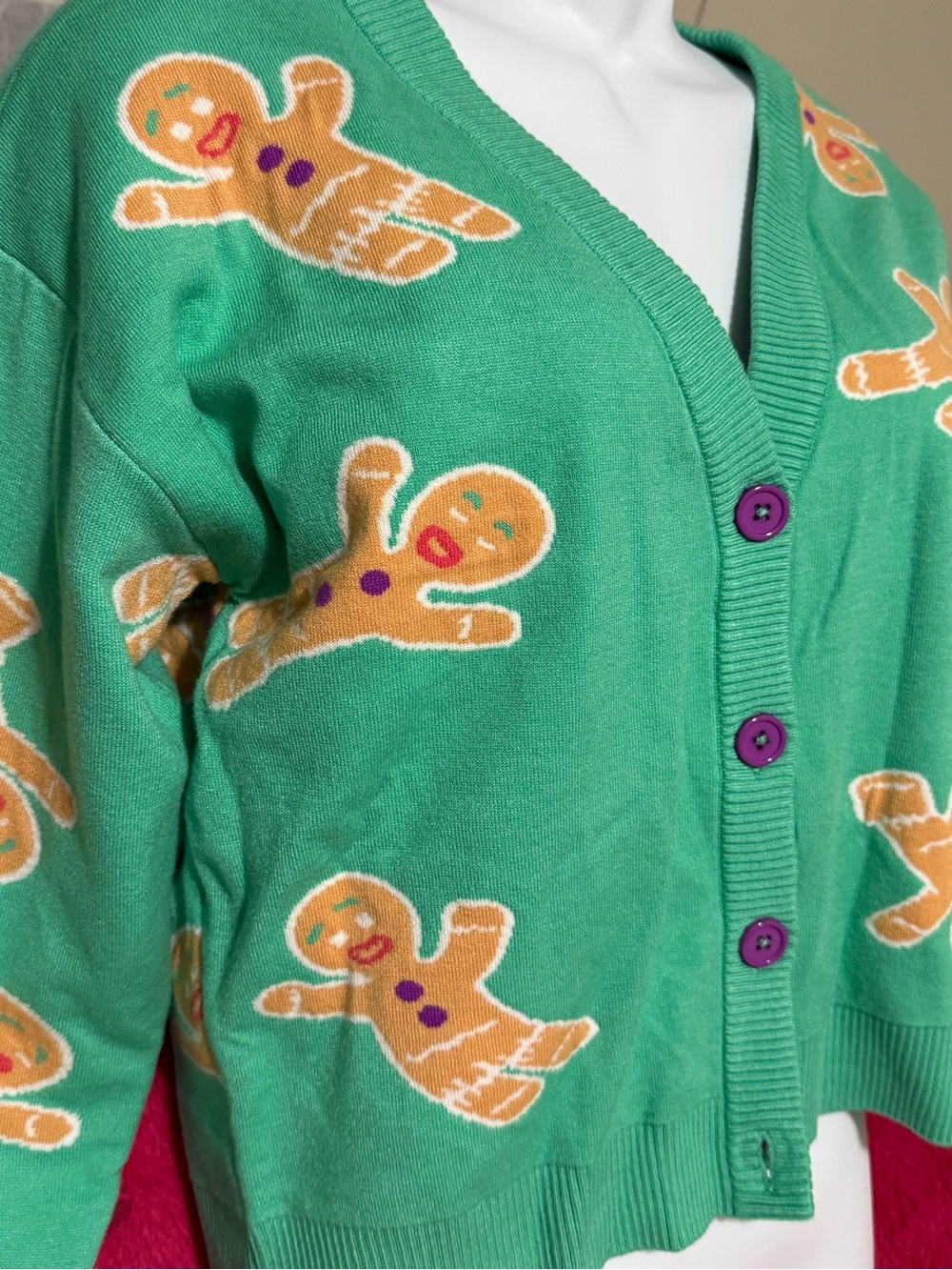 Green Gingerbread Button-Front Cardigan Sweater - Picture 3 of 6